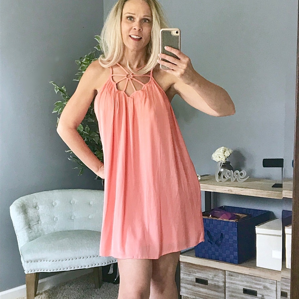 Caged detail chiffon tunic dress